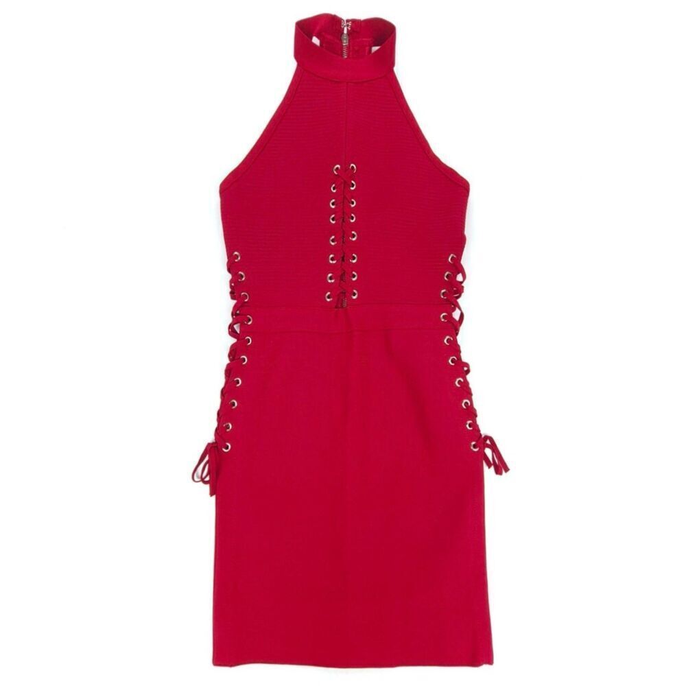 NWT NBD x Naven Jada Lace-Up Cutout Mini Bandage Dress Samba Red 90s Y2k Party